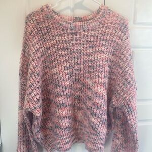 NOBO XXL Pink & Grey chunky knit cropped sweater